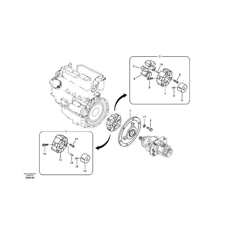 Coupling Assembly 14522374 for Volvo Excavator EC55B EC55C EC60C EW55B