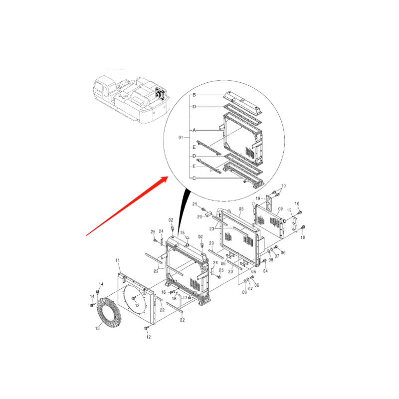 Water Tank Core ASS'Y 4474012 For Hitachi Excavator ZX800 ZX850H