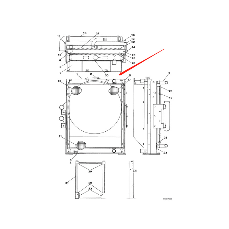 Water Tank Engine Radiator Core ASSY LN00065 for Case Excavator CX240 CX240LR