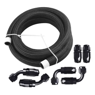 10FT AN-6 Nylon Steel Braided Oil Fuel Line Hose End Fitting Adaptor Kit