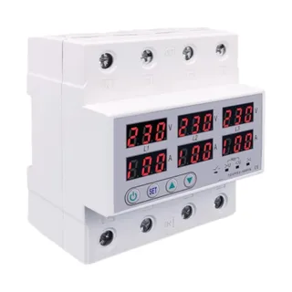 230V Din Rail 3 Phase Adjustable Over Under Voltage Current Protector Relay TOVPD3-63VA