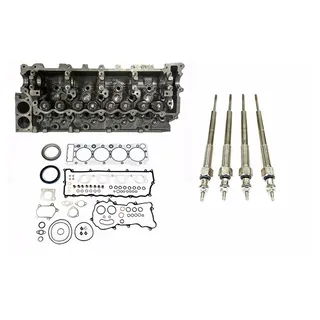 Engine 4HE1 4HE1-T 4HE1T 4HE1-TC Overhaul Gasket Kit & Cylinder Head With Valves & 4Pcs Glow Plug for 99-04 Chevrolet GMC W3500 W4500 W5500 Isuzu NPR NQR Truck