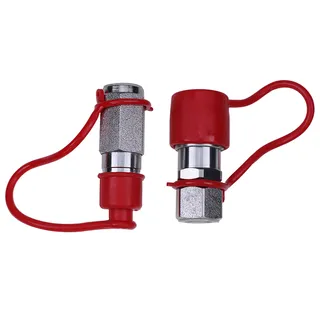 Flat Face Hydraulic Couplers/Quick Connect Couplings Set with Dust Caps 3/8" NPT x 1/2" Body